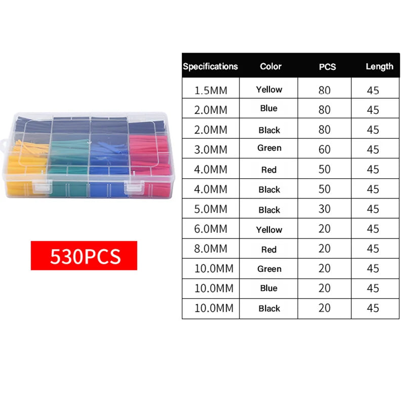Insulation Heat-shrinkable Sheath Set Colored Thermoresistant Heat Shrink Tube Charger Cable Protector Connect Sleeved Cable Qme 530pcs Colored(Box)