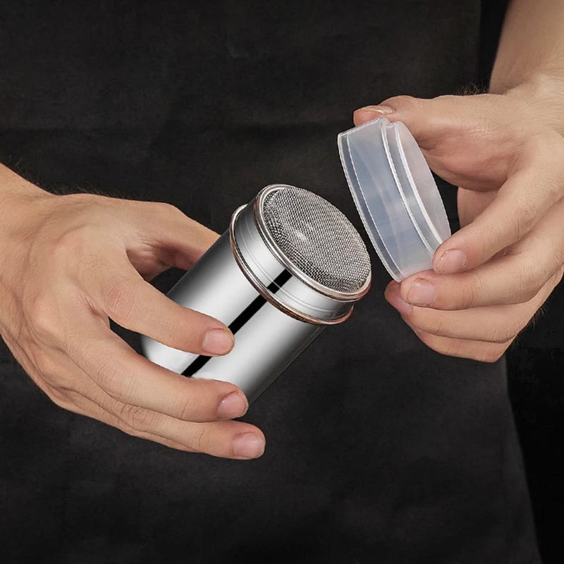 Stainless Steel Cocoa Flour Coffee Sifter Flour Sugar Icing Mesh Sifter Powder Spreading Tank for Fancy Coffee Barbecue Tools. Qme