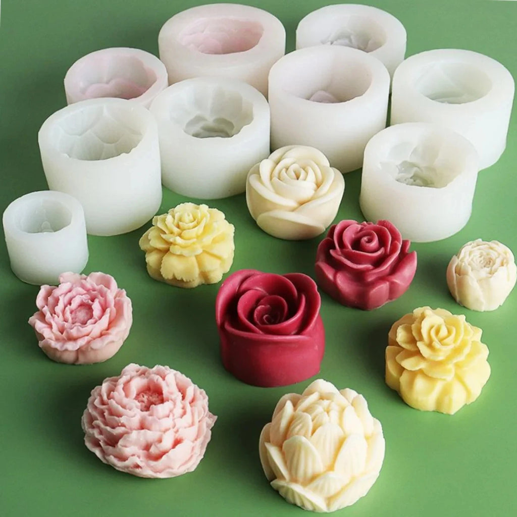 Lotus Flower Silicone Candle Mold Sunflower Peony Multi Style Soap Resin Crystal Mould Heart Rose Chocolate Ice Making Set Gifts Qme