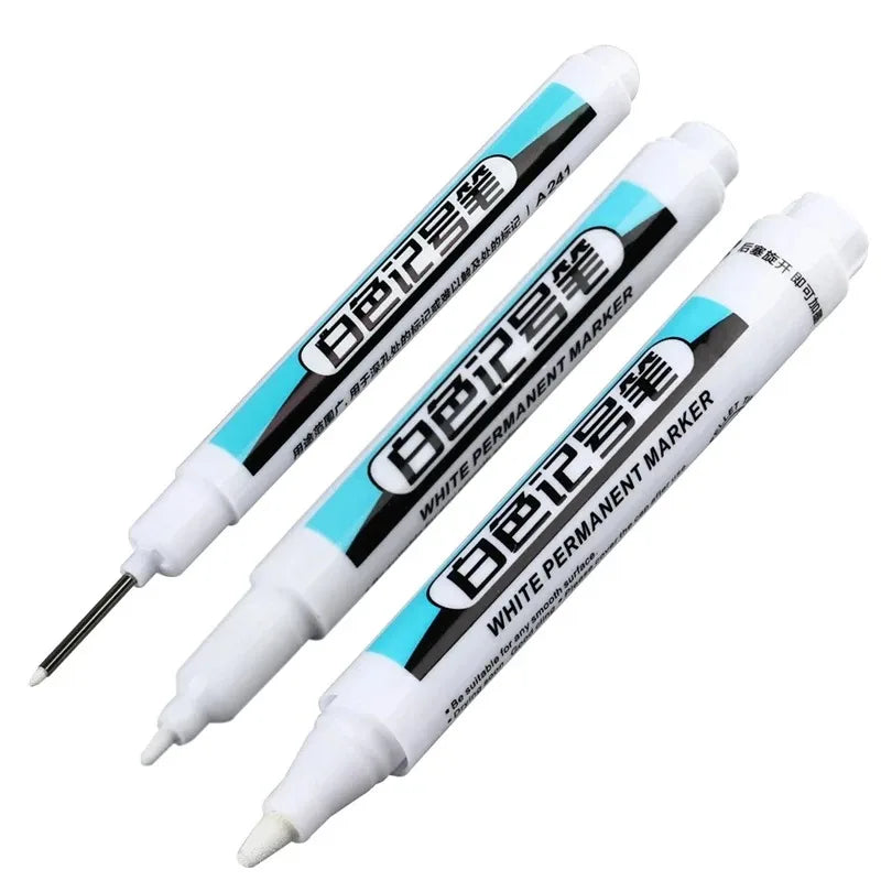 1/10/20Pcs White Permanent Paint Marker Pens 0.7/1.0/2.5mm Tip Waterproof for Glass Stone Metal Plastic Leather DIY Art Craft Qme 3Pcs-Mixed