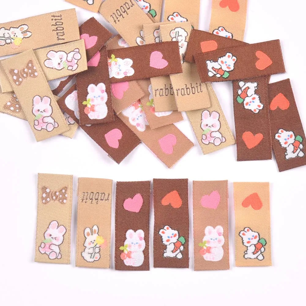 50Pcs Kawaii Rabbit Heart Labels For Clothing Accessories Kid Garment Tags DIY Crafts Sewing Supplies Handmade Decorative c3574 Qme random mixed