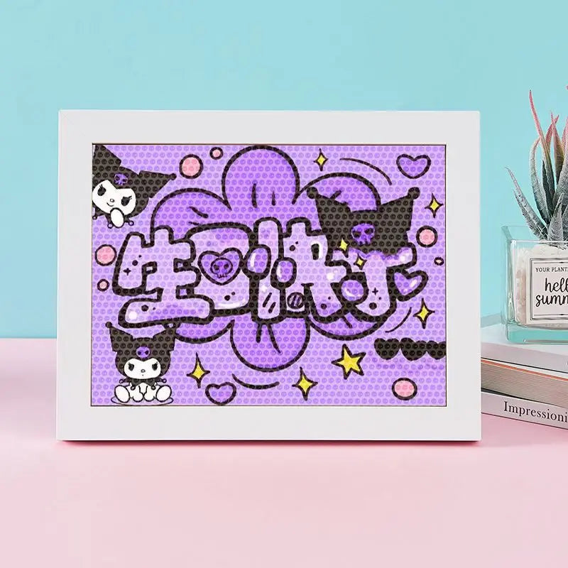 Hello Kitty Kuromi Diamond Painting DIY Craft Kit with Frame Cartoon Diamond Painting for Students Diamond Painting Gift Qme 25