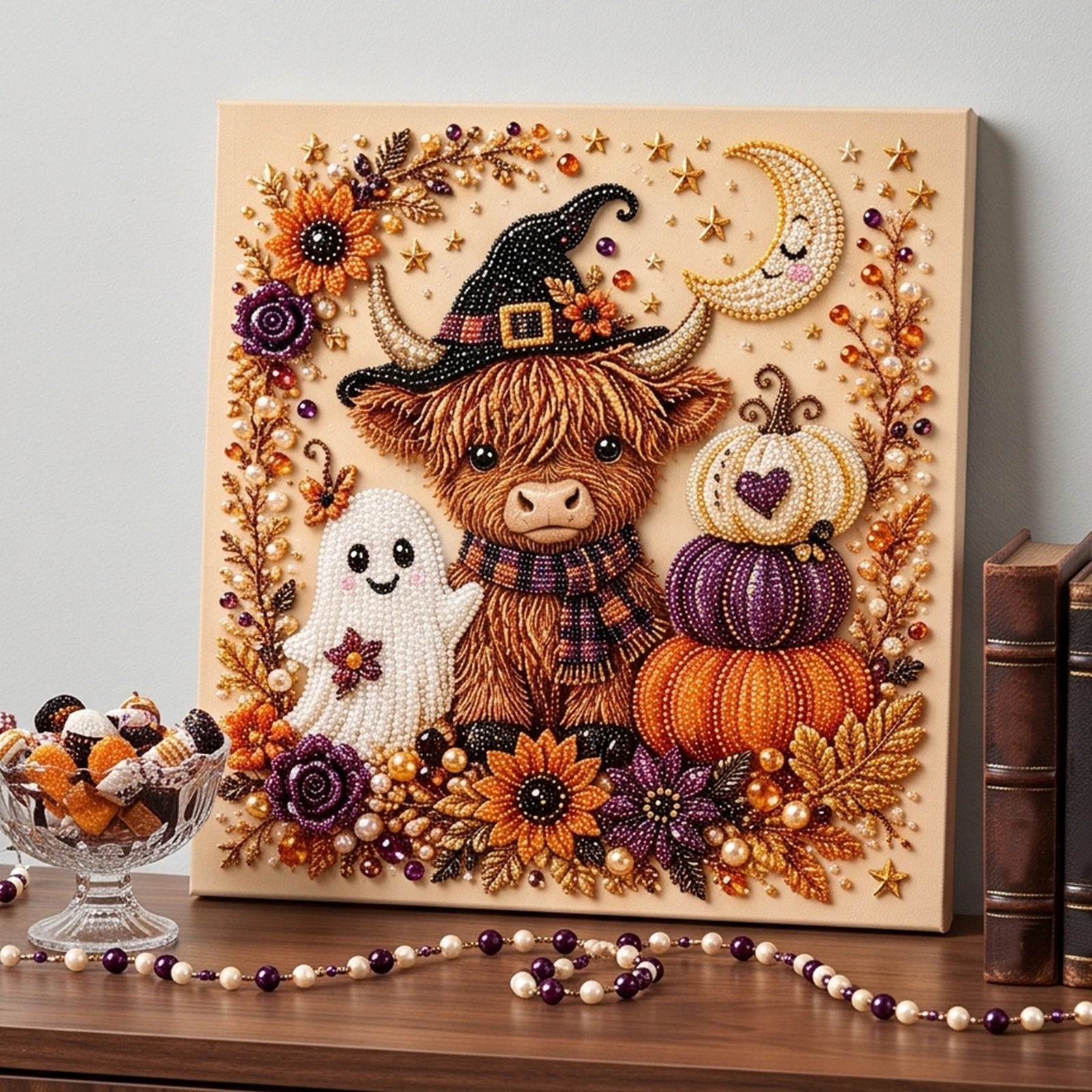 DIY Halloween Framed Diamond Art Pearl Painting Kit 7.87x7.87inch Pearl Diamond Dots Gem Art Craft Pearl Diamond Dots Painting Qme