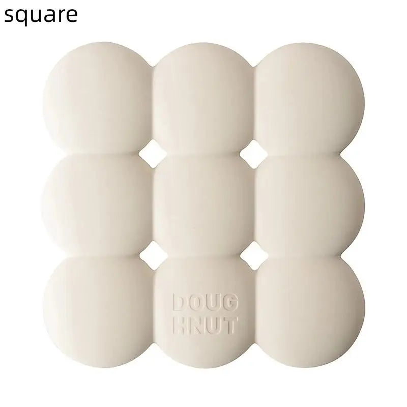 Multipurpose Pot Mat Heat Resistant Coaster Donuts Shape Silicone Qme square Beige