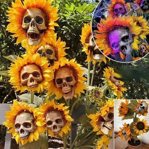 Creepy Skull Sunflower Flowers Skull Festival Art Craft Garden Decoration Simulation Flower Ornaments Halloween Decorations Qme