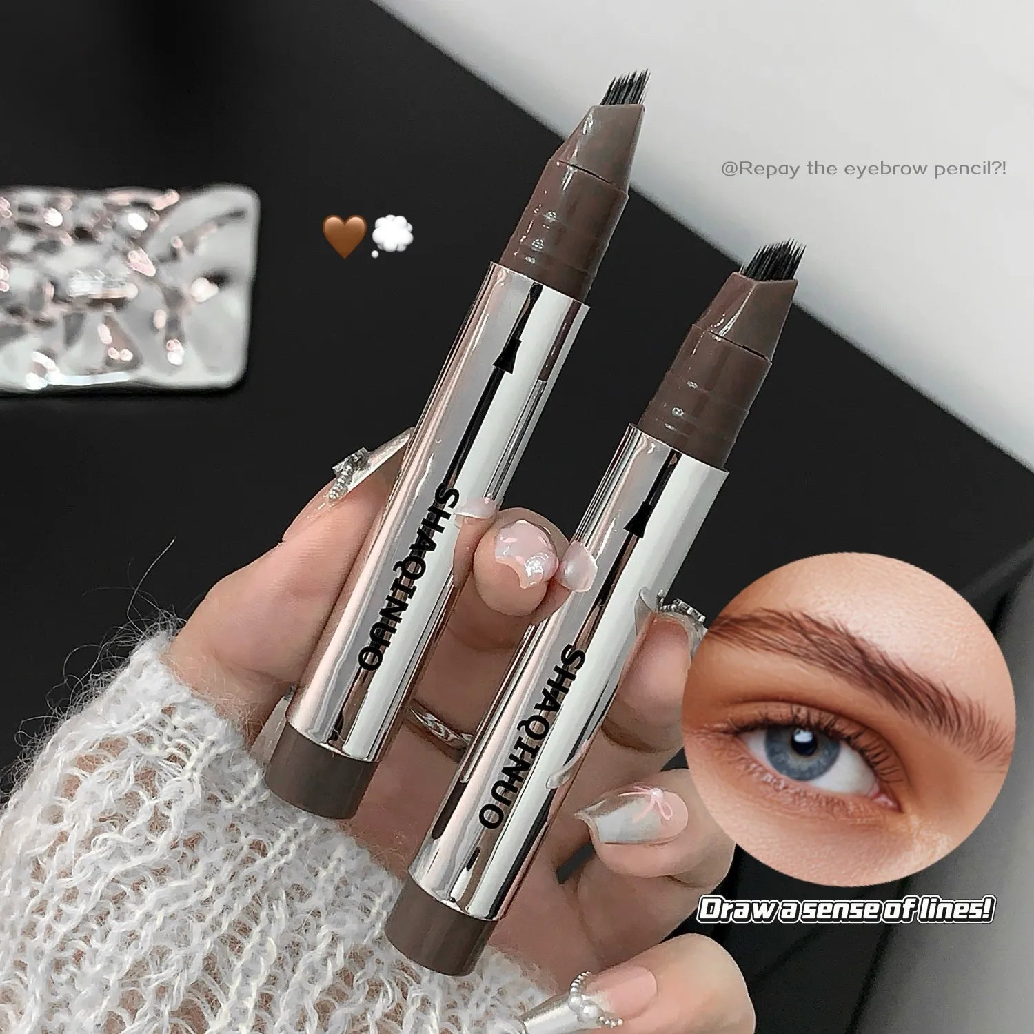 Liquid Eyebrow Brush Tint& Pencil&lasting Waterproof Anti Smudge Wild Qme