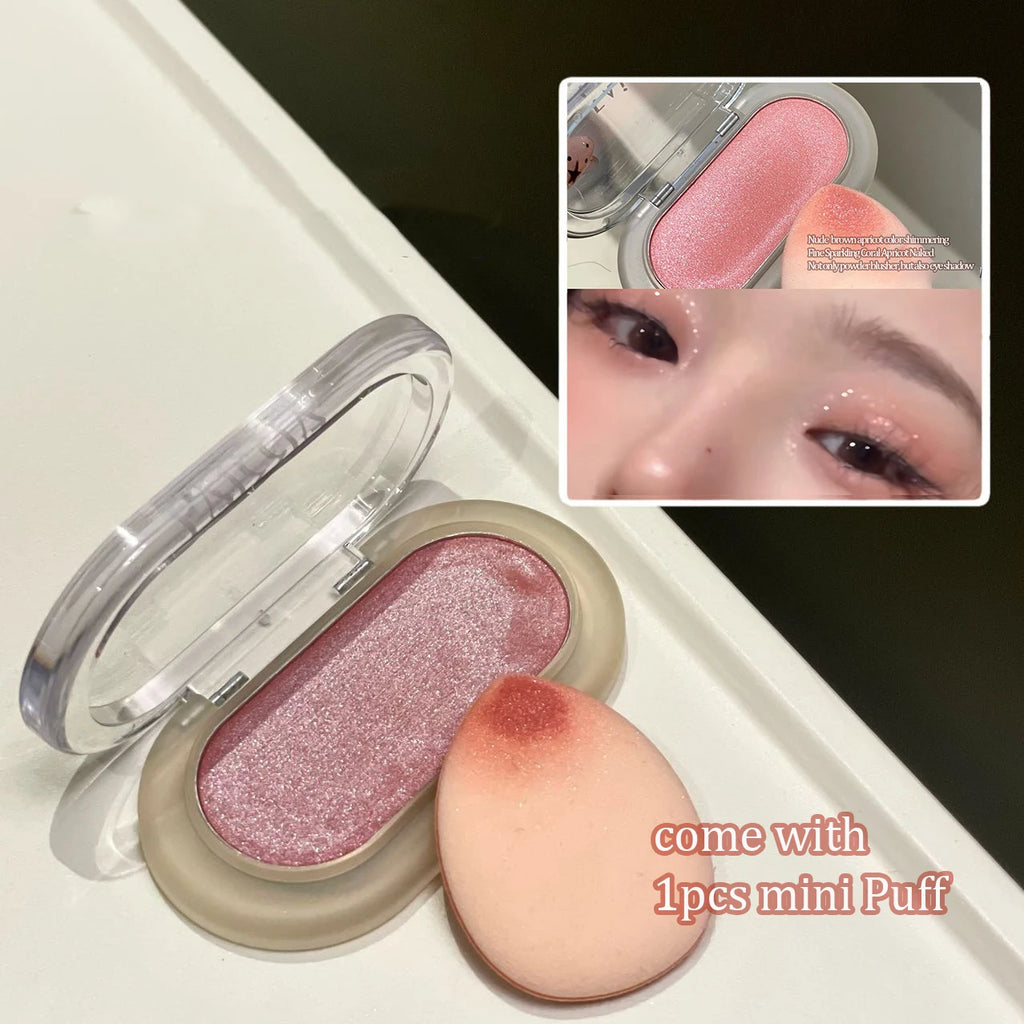 Pearlescent Peach Eye Shadow Highlighter Waterproof Easy-To-Apply Shimmer Mashed Potato Blush Brightening Makeup With Puff Qme