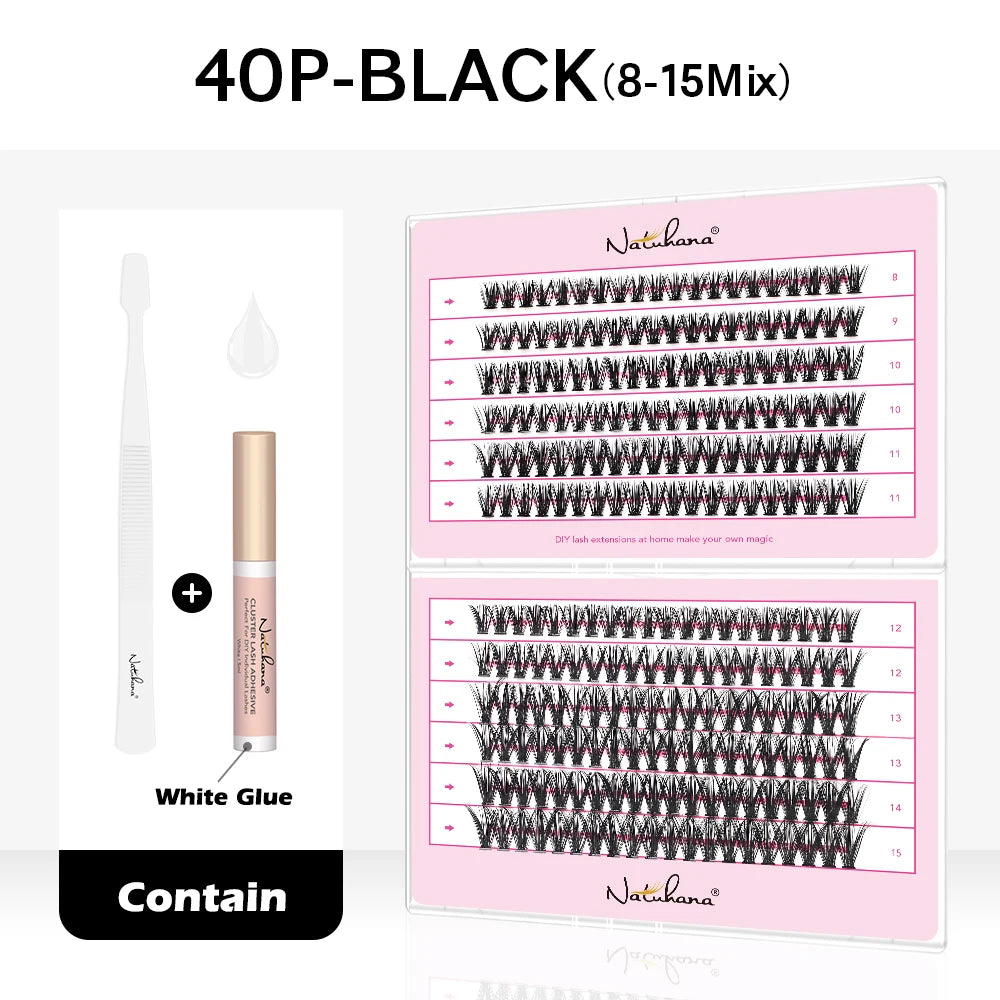 NATUHANA DIY Lash Extension 240 Clusters Individual Lashes 10P 20P Qme 40P Black
