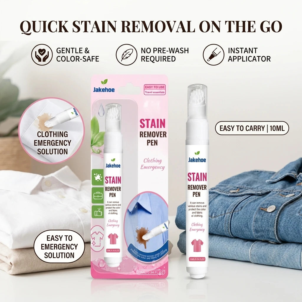 JAKEHOE Portable Clothing Stain Remover Pen Eliminate Coffee & Oil Stain Reduce Odor Mild No-Rinse Emergency Fabric Spot Cleaner Qme