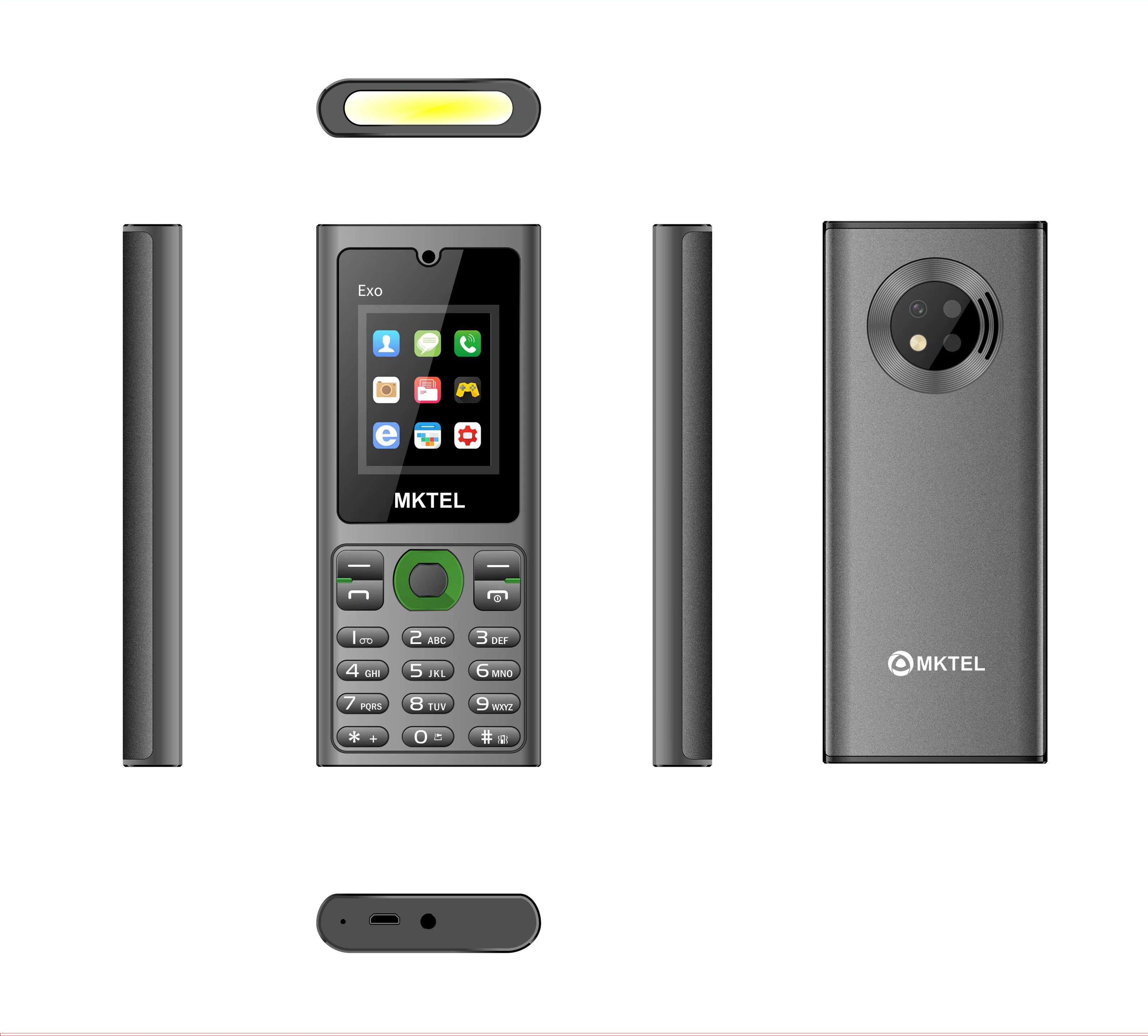 MKTEL EXO Feature Phone Senior Mobile Phone Dual SIM Dual Standby 1.77" Display GSM MP3 MP4 FM Radio Strong Torch Loud Speaker Qme GRAY