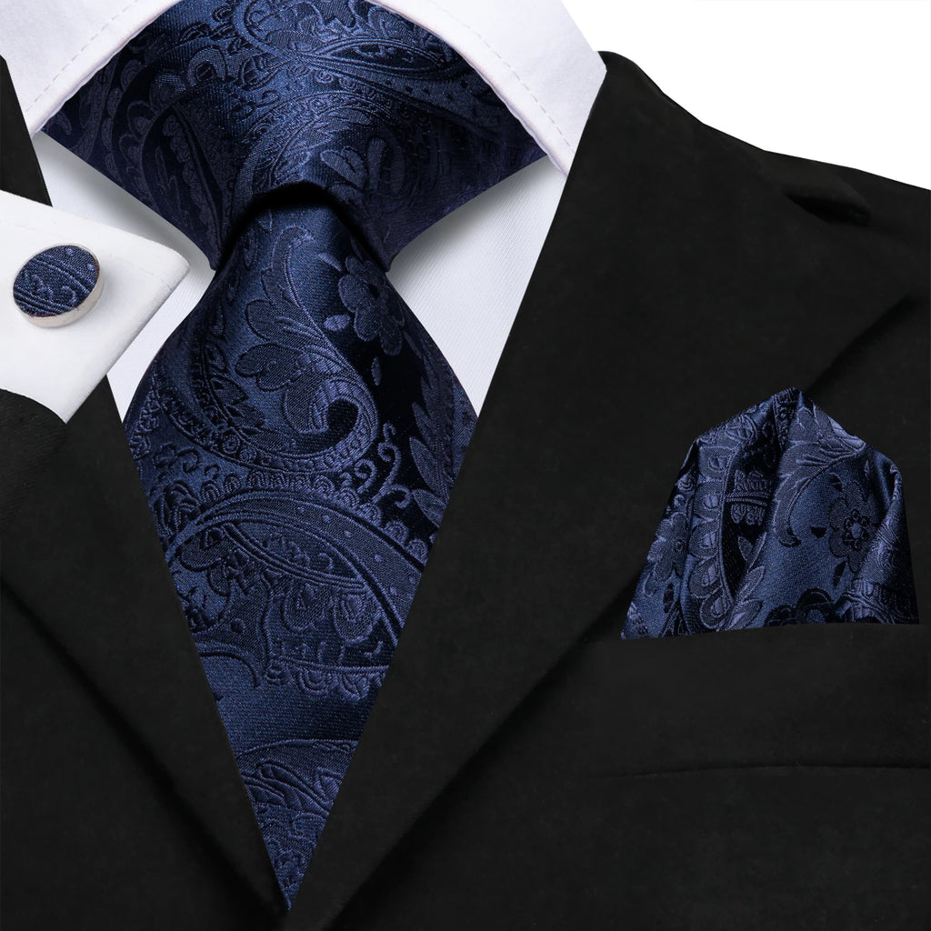 Hi-tie Paisley Blue Textured Printed Men's Ties Elegant Fashion Tie Qme