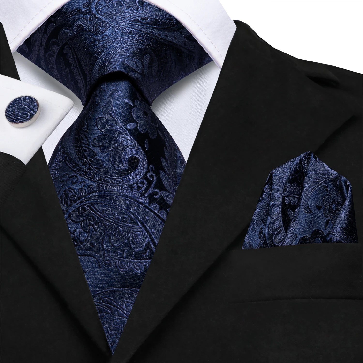 Hi-tie Paisley Blue Textured Printed Men's Ties Elegant Fashion Tie Qme