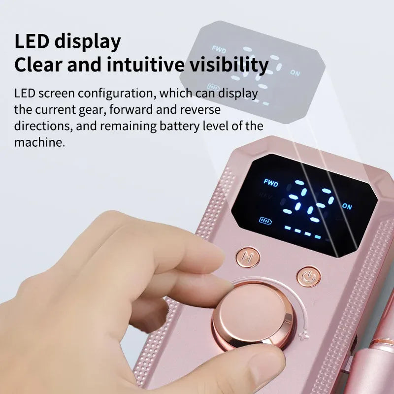New Professional Electric Nail Art Drill Portable Electric File HD Display Multi Head Replaceable Nail Art Lathe Grinder Qme