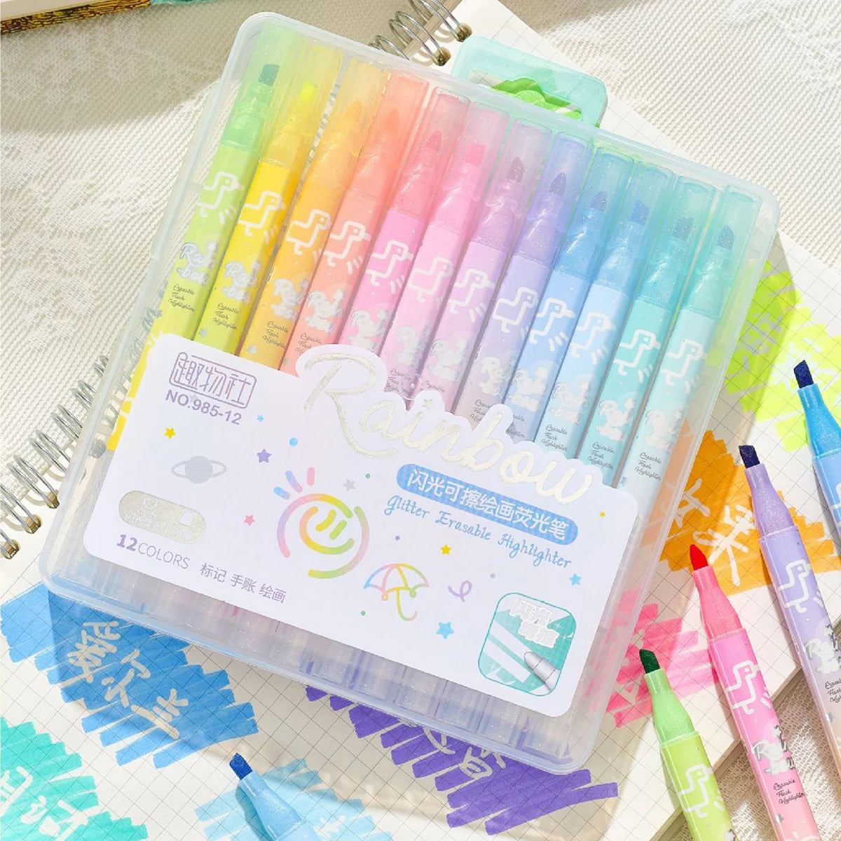 Erasable Glitter Highlighter Pens Sparkly and Shiny for Painting, Scrapbooking, DIY Craft Making, Coloring, Glitter Markers Qme