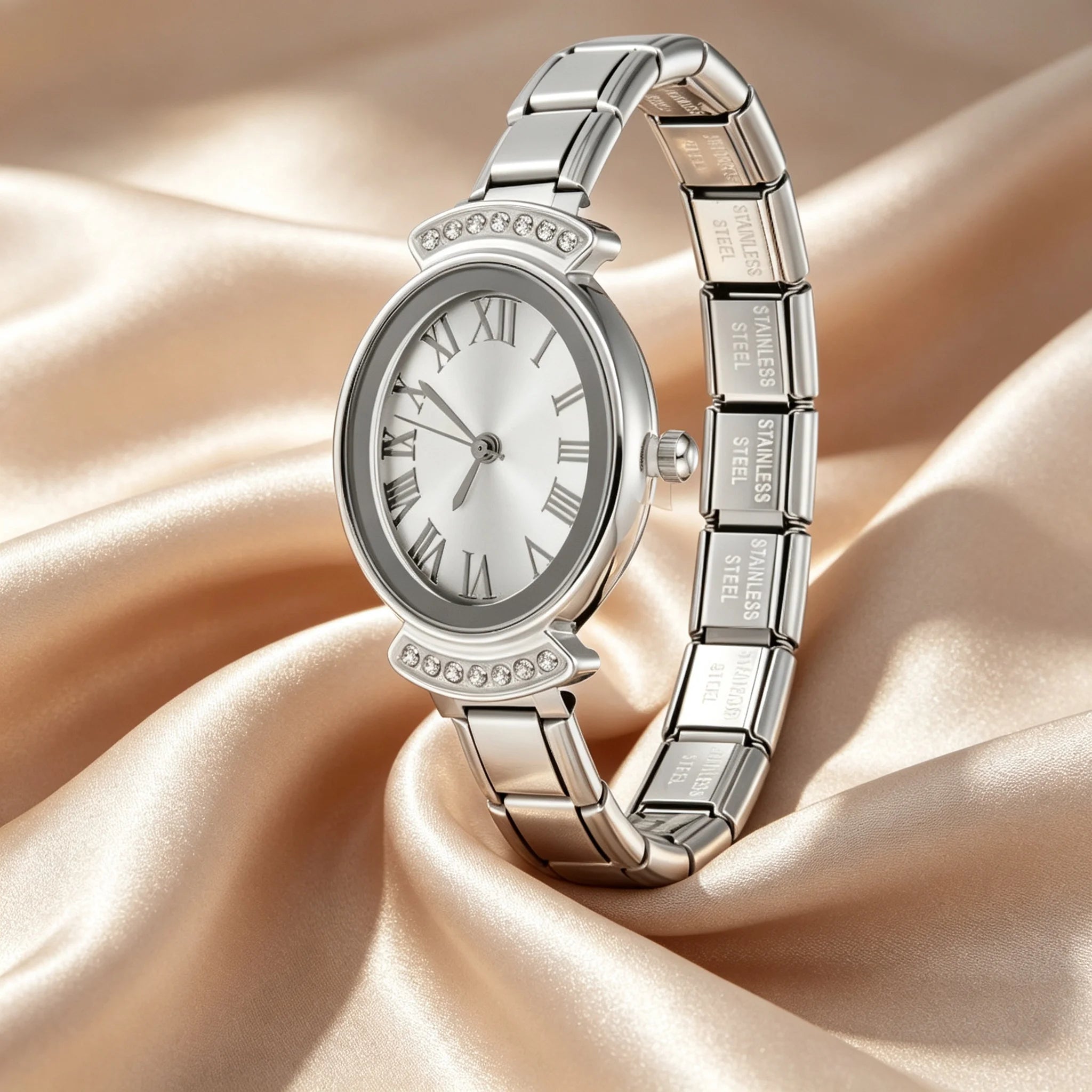 New 1PC Women's DIY 9mm Width Italian Elastic Charm Stainless Oval Simple Watch Bracelet Bangle For Party Friend Jewelry Gift Qme