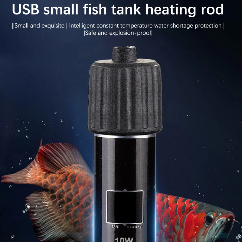 .USB Mini Aquarium Heating Rod For Small Fish Tank 26°C Constant Temperature Aquarium Heater Submersible Thermostat Heater 10W. Qme