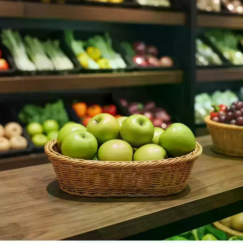 Handwoven Plastic Rattan Basket Durable Washable For Kitchen Bread Fruits Snacks Holder Qme