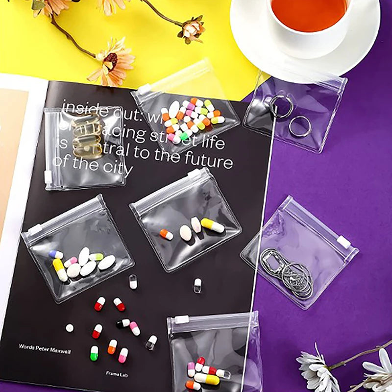 H5PCS Reusable Clear Zippered Pill Pouches Self-sealing Medication Qme
