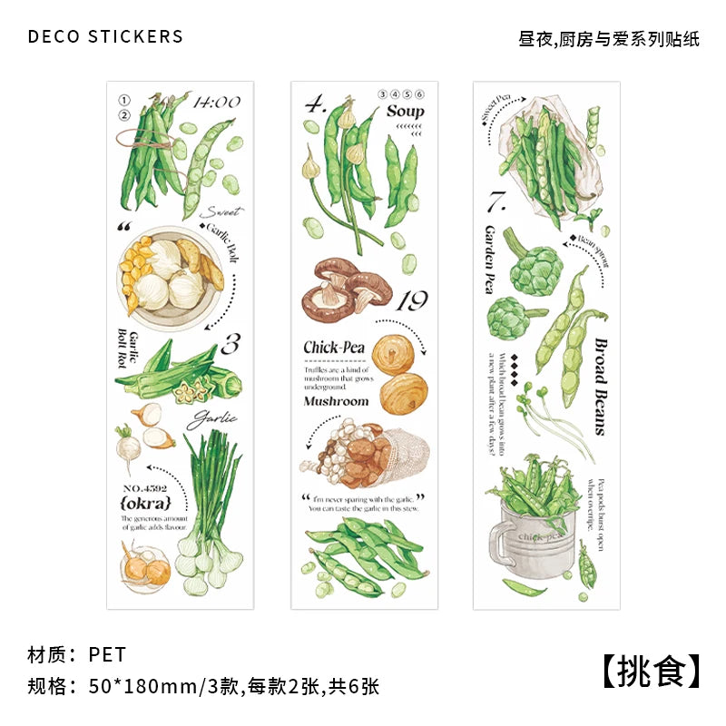 6 pcs/lot vegetable Stickers aesthetic Decorative Stick Labels journaling Album Scrapbooking Collage material Qme D