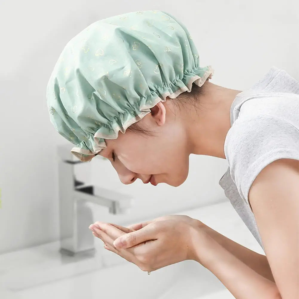 Large Shower Caps Women Reusable Waterproof Cap Double Layers Bath Qme