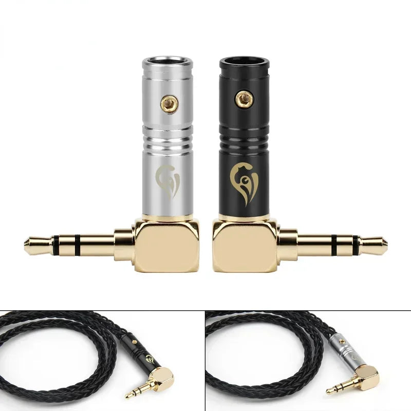 3.5mm Jack Earphone Plug Connectors Right Angle 3 Poles HiFi Headphone 90 Degree Audio Adapter Gold Plated Solder Black Silver Qme
