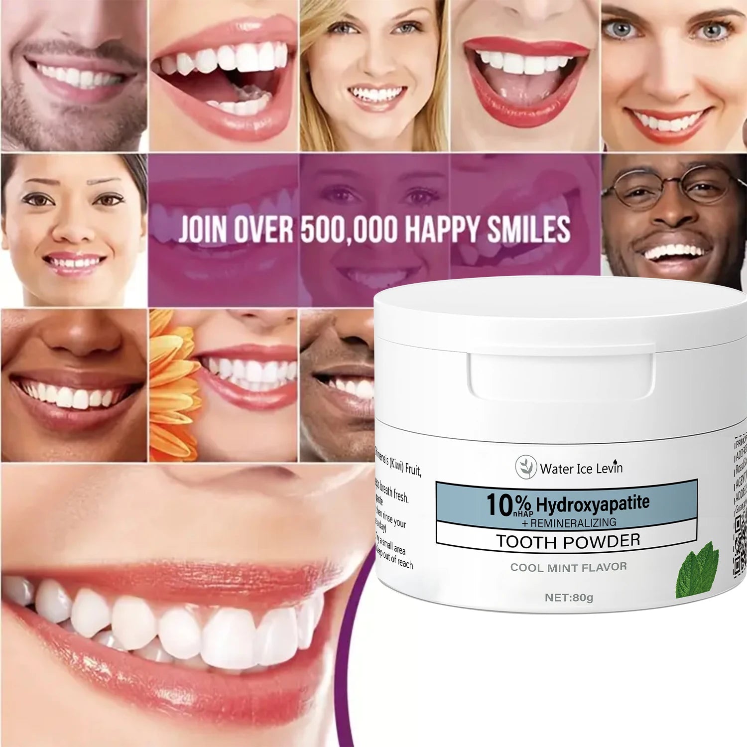 Tooth Powder with Cool Mint Flavor - Multi-functional Teeth Cleaning & Fresh Breath Formula with Charcoal & Hyaluronic Acid Qme