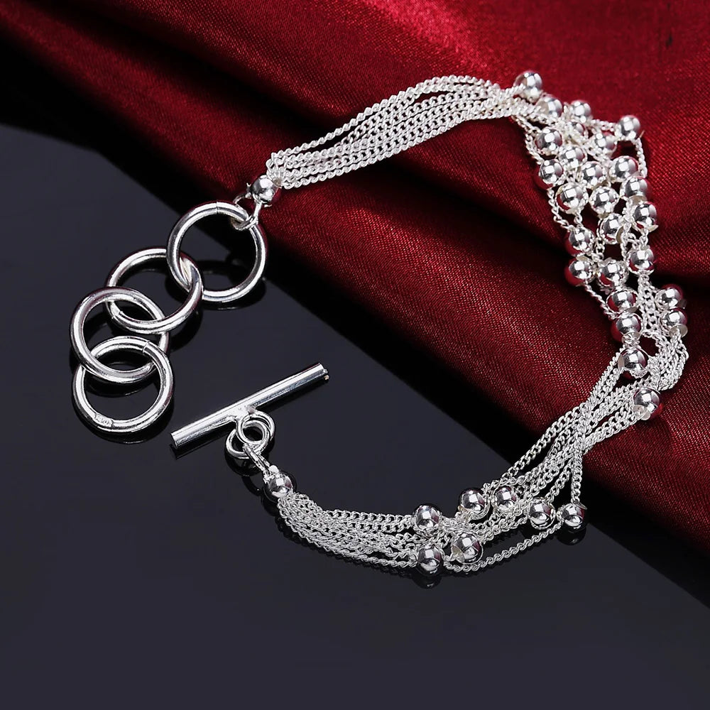 925 Sterling Silver Smooth Beads Chain Bracelet for Women Charm Fashion Party Wedding Engagement Jewelry Qme
