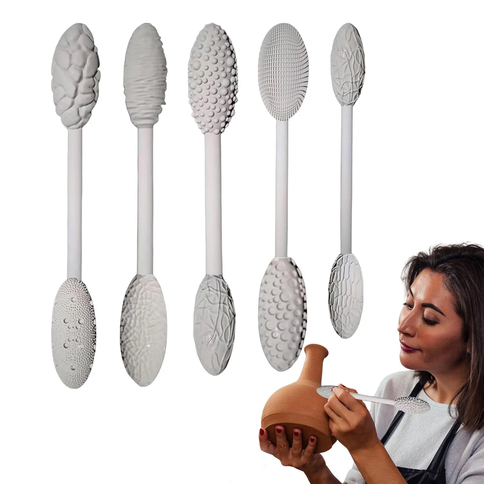 Clay Texture Roller Pottery Texture Tools Multifunctional 5X/Set Textured Craft Supply for Projects Sculpting Beginners Qme