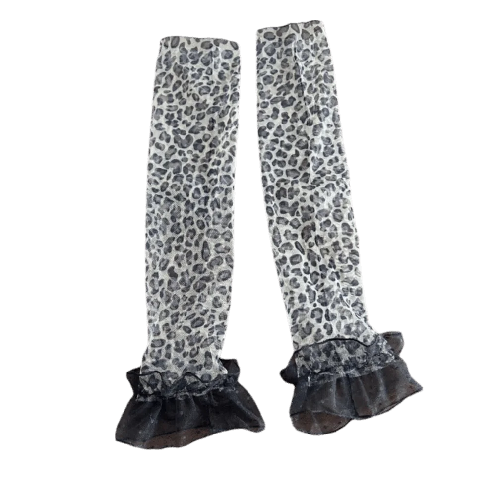 Breathable Lolita Arm Sleeves Polka Dot Pattern Transparent Mesh Sunscreen Sleeves Cloth Bow Bridal Gloves Sun Blocking Qme Leopard