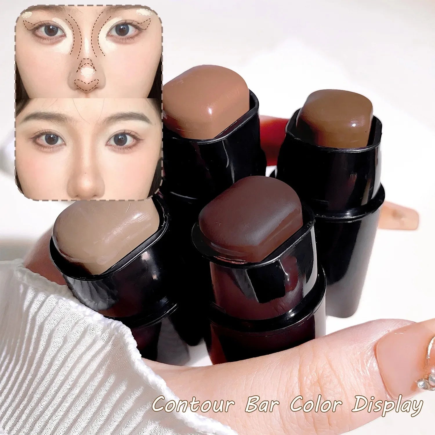 Square-head Face Contouring Stick Bronzers Enhances Three-dimensional Contour Nose shadow V Facial Shape Brighten Trimming Stick Qme
