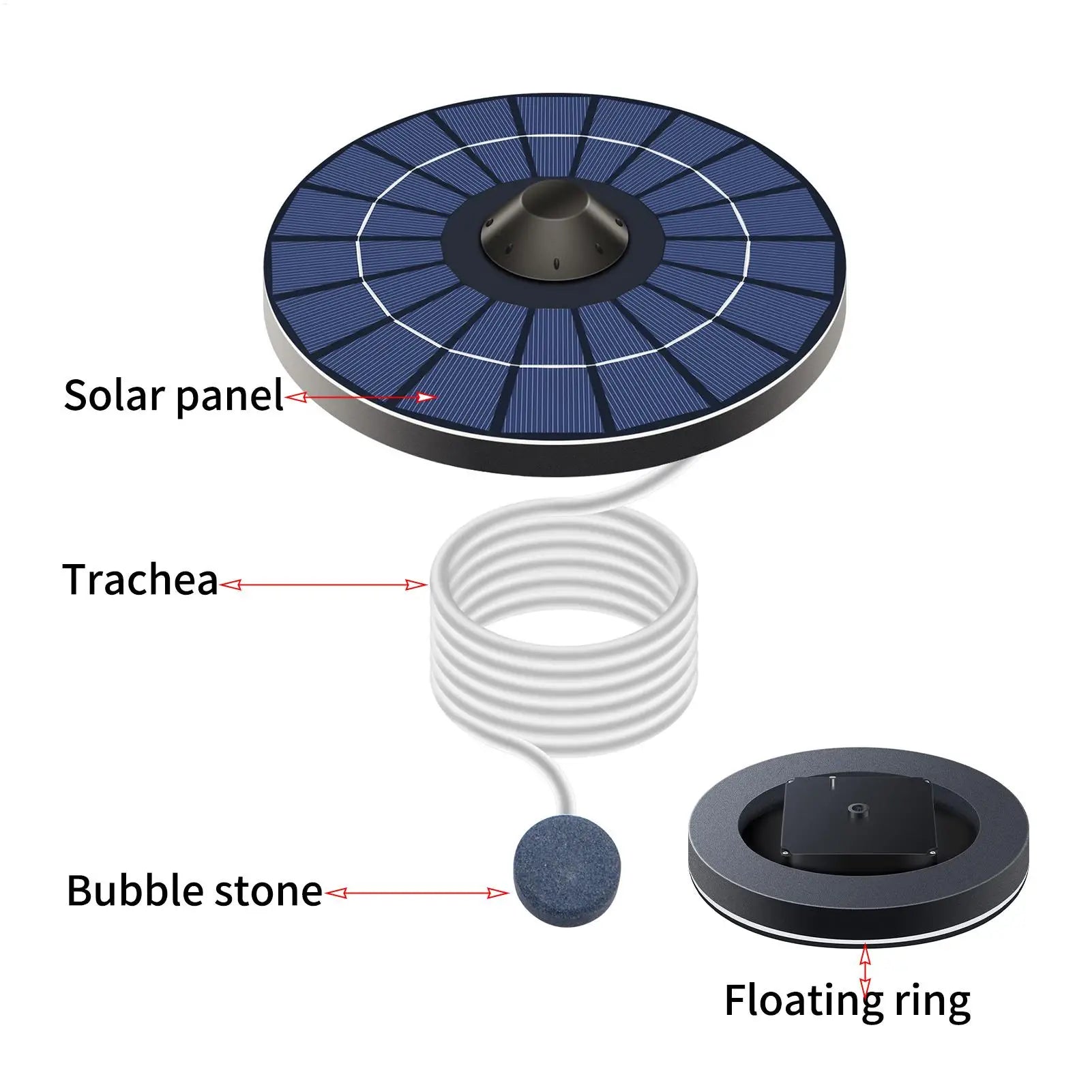 Solar Pond Aerator 2.5W Portable Air Pump with 1.5M Air Hose Floating Pond Aerator Kit for Outdoor Aquariums Fish Tank Backyard Qme