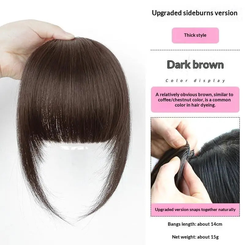 Human Hair Clip French Bangs Soft Remy Fringe Temple Cuttable Women Qme A3
