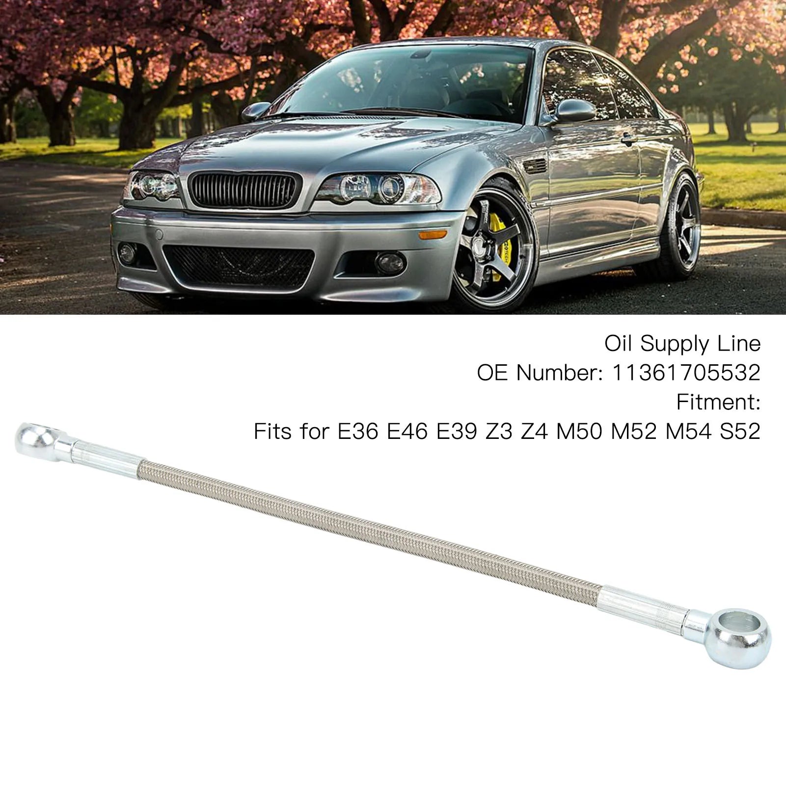 Turbocharger Oil Supply Line Oil Supply Line 11361705532 Easy Installation Stainless Steel Leak Resistant for E36 E46 E39 Qme