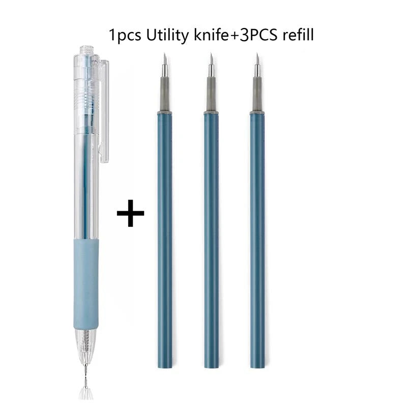 Paper Cut Knife Pen Refill Art Utility Knife Scrapbooking Cutting Tool Sticker Tape Cutter Express Box Knife DIY Craft supplies Qme Blue (1 set)