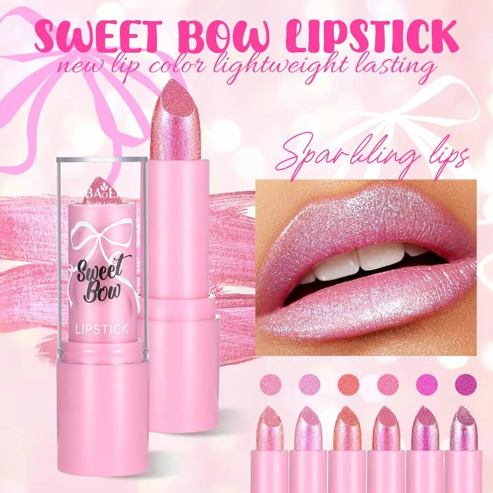 Metallic Pink Glitter Lipstick Long Lasting Shine Diamond Nude Qme