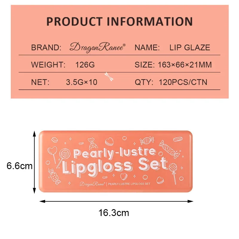 New Mirror Waterlight Lip Gloss Cute Set Waterproof Non-stick Cup Lip Glaze Tint Dyeing Liquid Moisturizing Lipsticks 10 Colors Qme