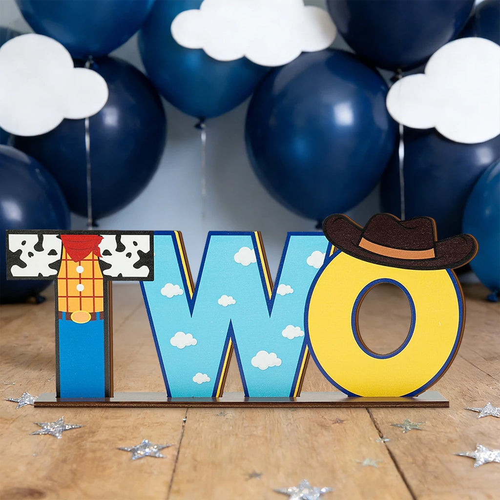 1SET 2D Western Cowboy Style "ONE" Letter Wooden Desktop Decoration, Birthday Party Desktop Decoration Qme Default Title