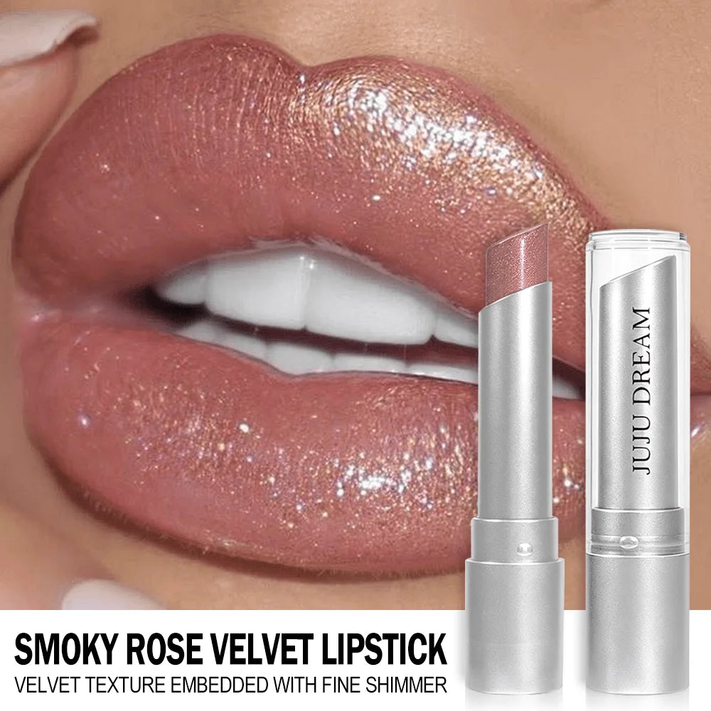 JUJU DREAM Silver Tube Shimmer Peach Lipstick Pearlescent Hydrating Qme