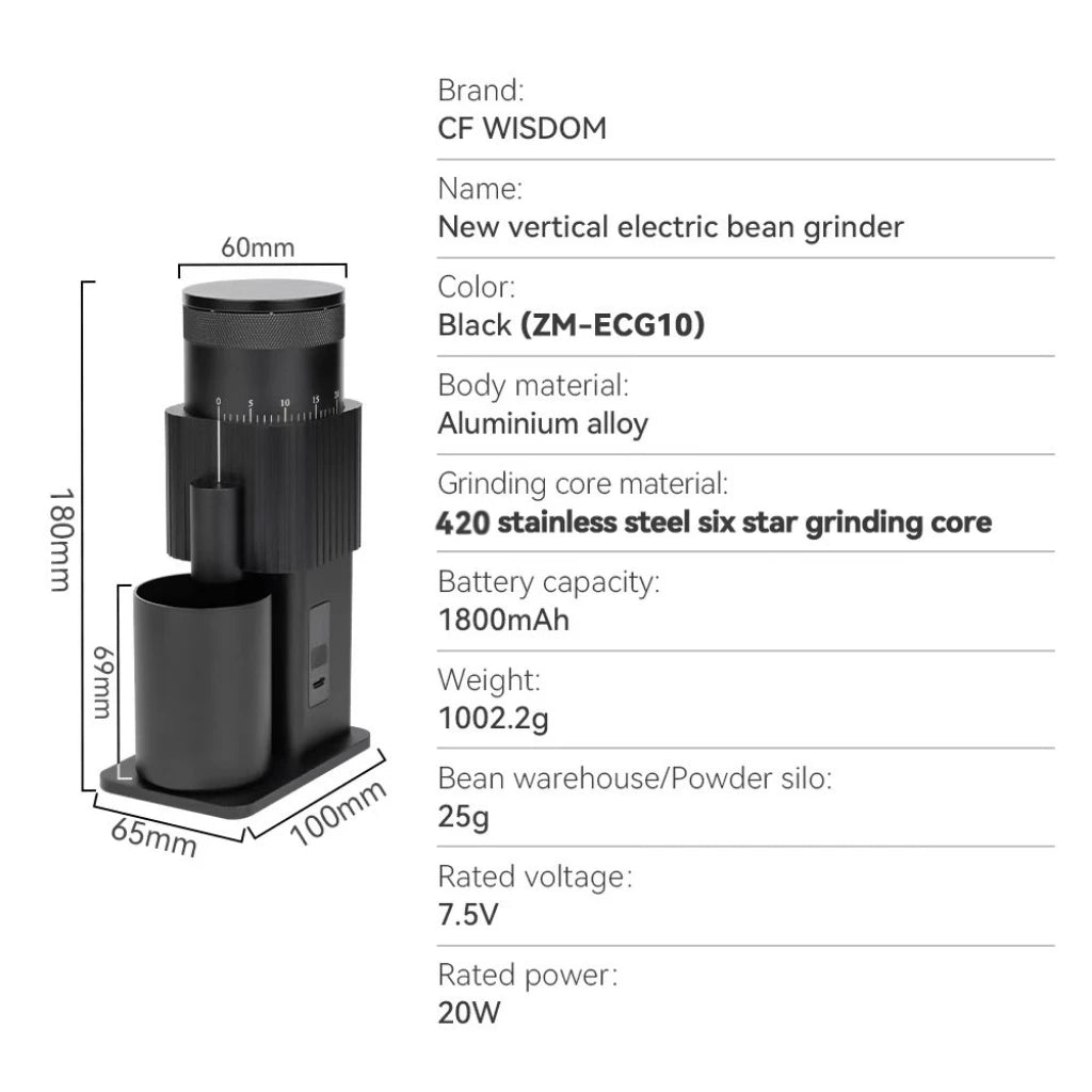 Portable Electric Coffee Grinder USB Rechargeable Adjustable Home Qme ZM-ECG010
