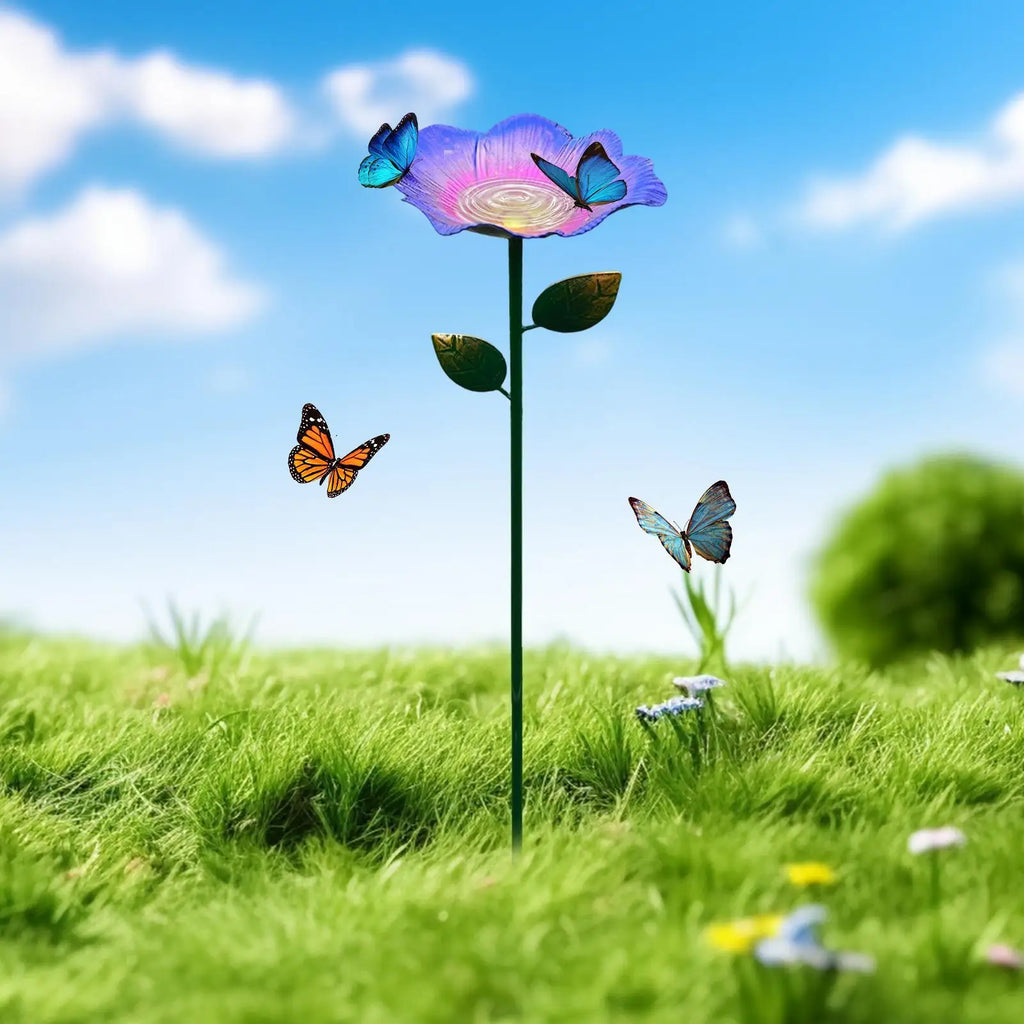 Butterfly Watering Station Metal Flower Stake Butterfly Bath Water Feeder Outside Hummingbird Drinking Station For Outdoor Qme