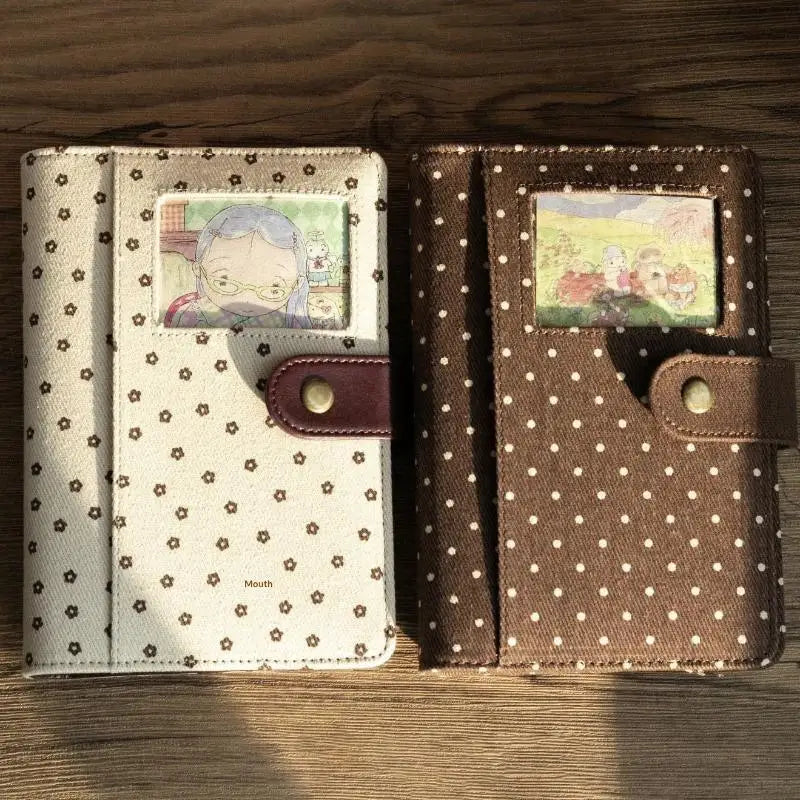 Retro Canvas Notebook Cute Polka Dot Print Snap Closure Cartoon Photo Qme
