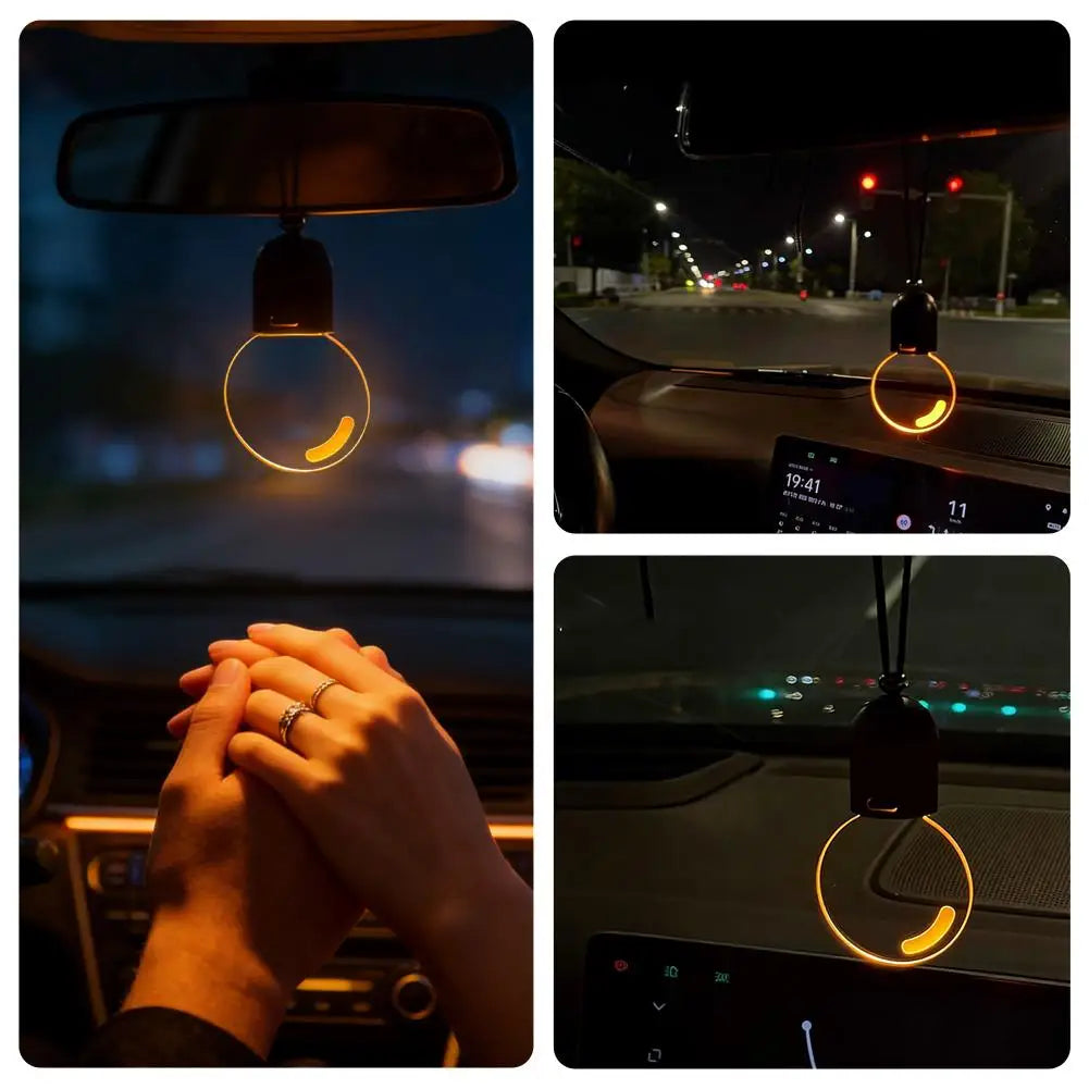 Car Rearview Mirror Pendant Decor Flat Acrylic Retro Light Bulb Atmosphere Ambient Light Interior Decoration for Car Qme
