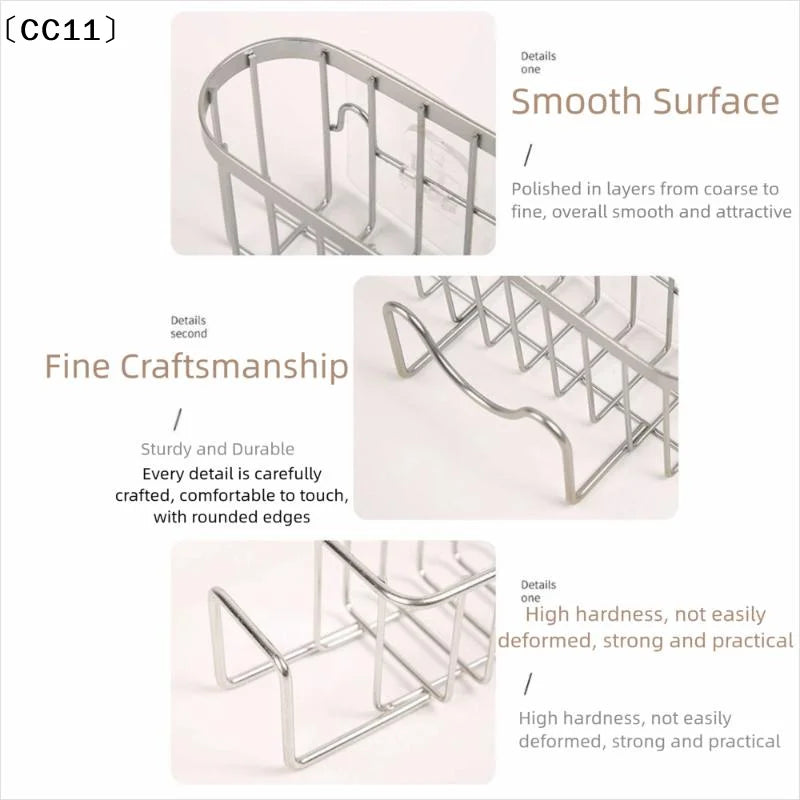 Suction Cups Sponge Drainer Rack Hollowed Hook Stainless Steel Holder Qme