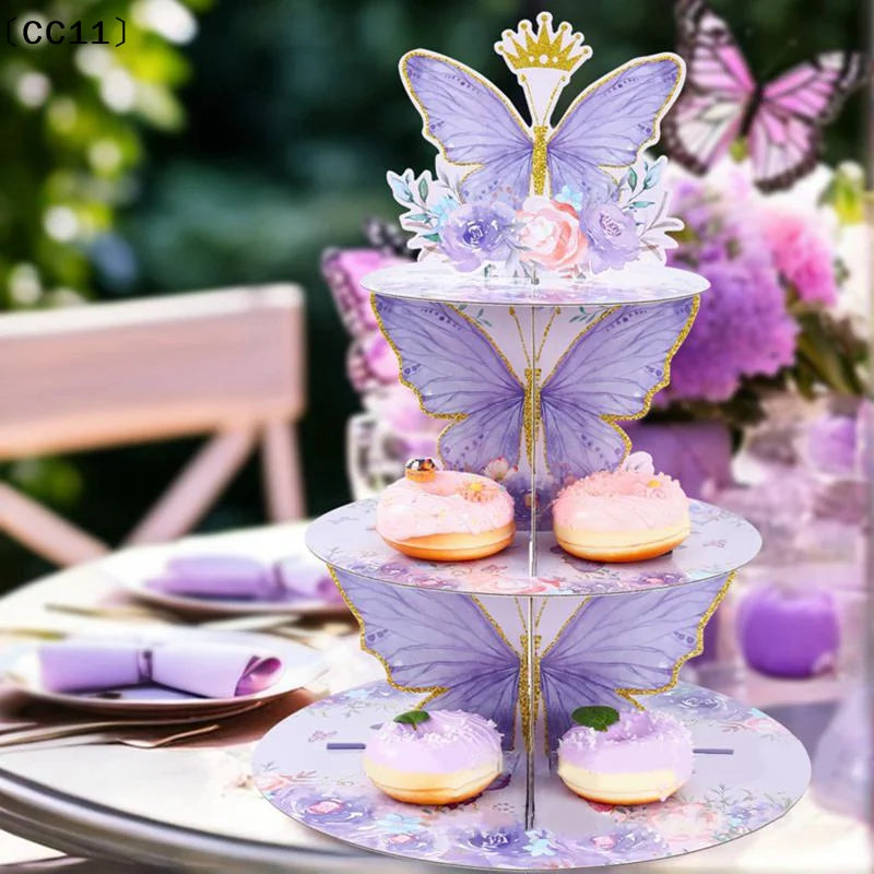 3 Tier Cake Stand Butterfly Party Display Birthday Cupcake Decoration Qme