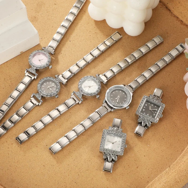 Fashion Italian Elastic Charm DIY 9mm Width Stainless Round Watch Women's Bracelet Bangle For Party Friend Birthday Jewelry Gift Qme