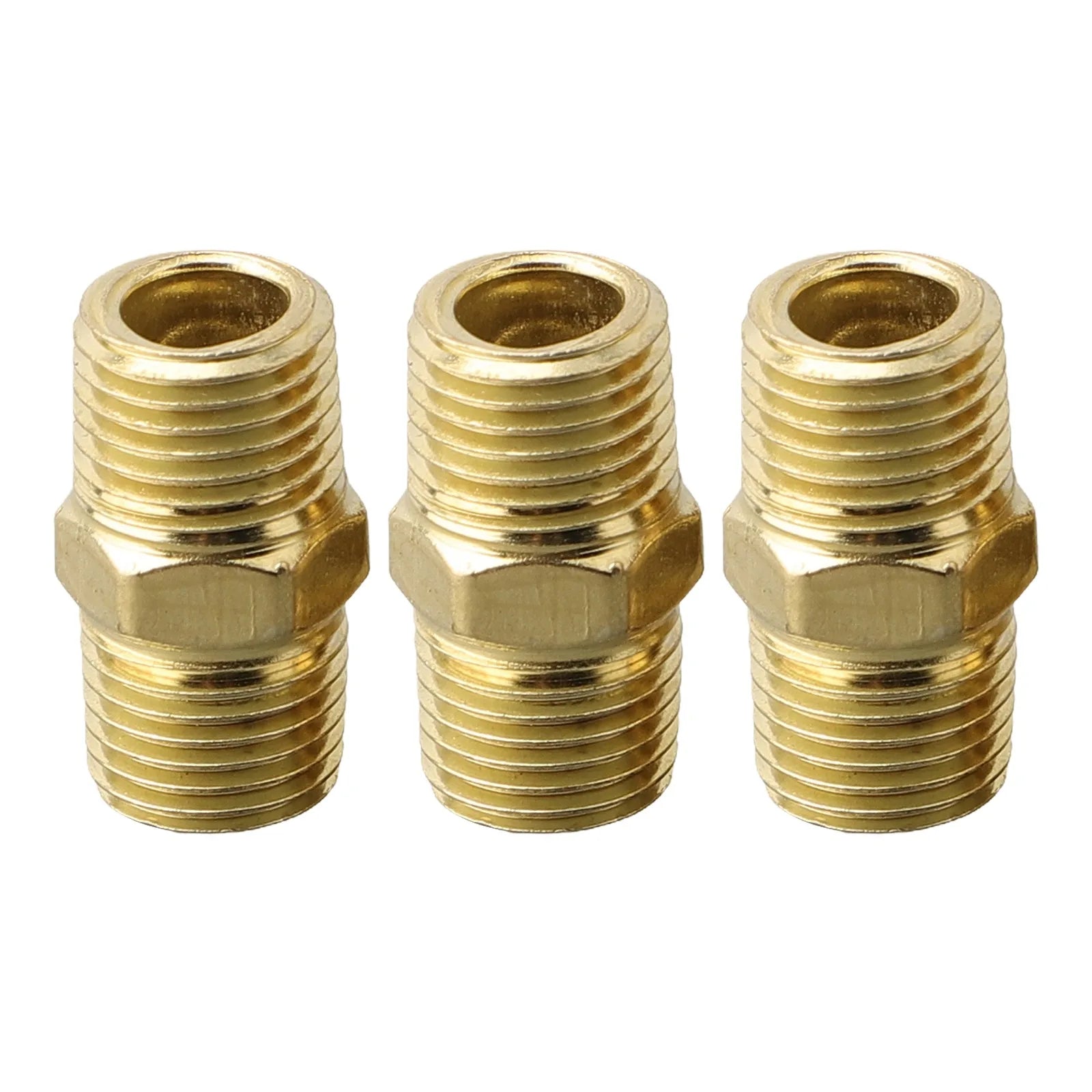 10pcs Brass Pipe Hex Nipple Fitting Quick Coupler Adapter Connector 1/4in For BSP Male To Male Thread Water Oil Air Connector Qme