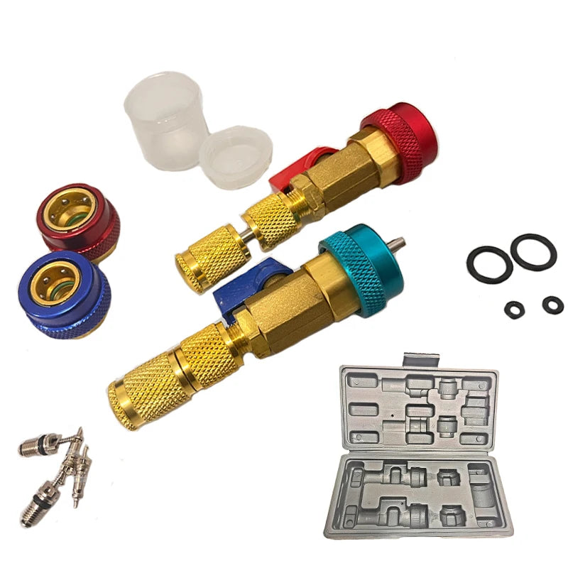 1 Set Car Air Conditioning Valve Quick Core Remover Installer Low/High Pressure Refrigerant Adapter Valve Core Remover Tool Qme