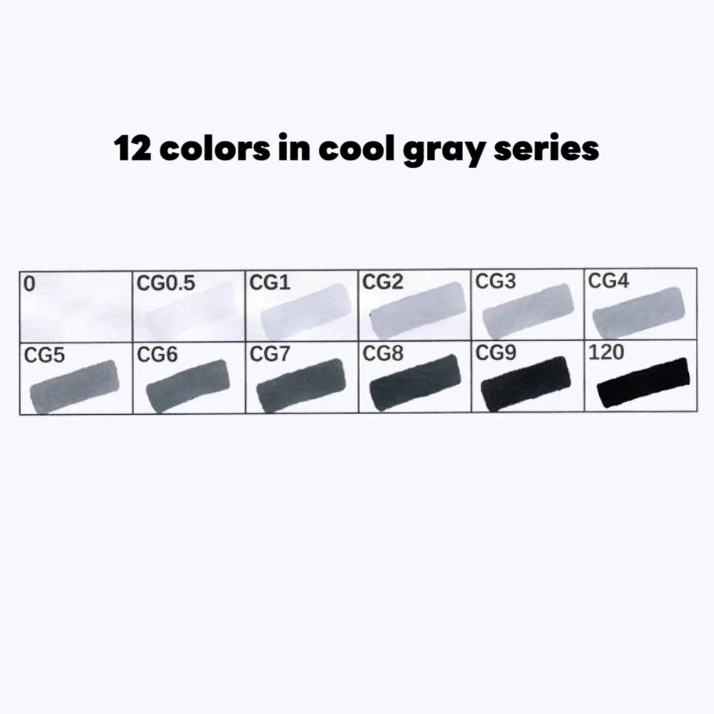 12 Pcs Oily Marker Pen Set Art Alcohol Based Markers Dual Tips Sketching Drawing Graffiti Manga School Art Supplies Qme Cool gray series