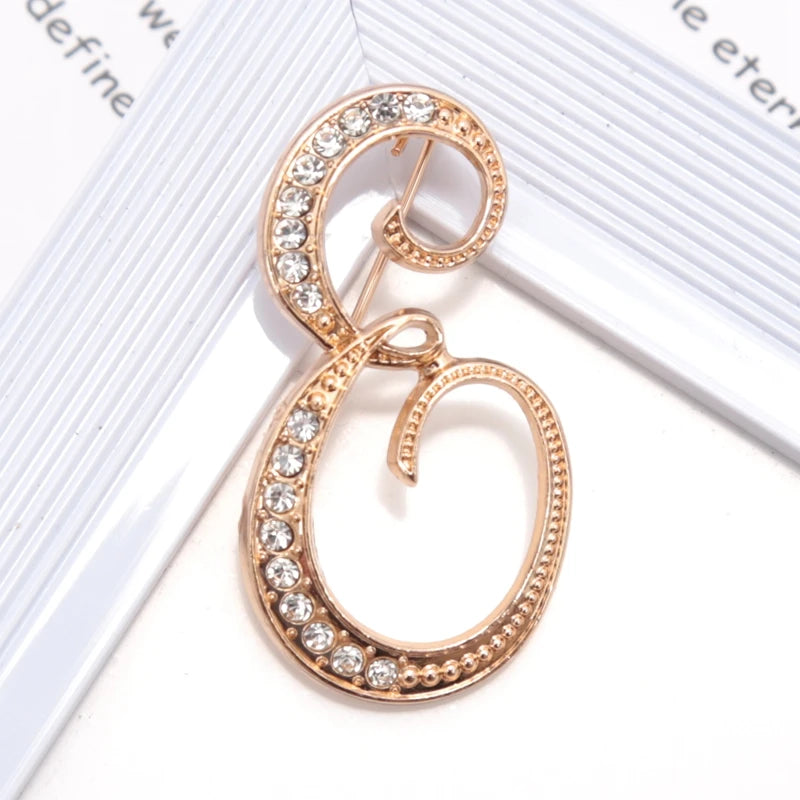 Women Luxury Letter Brooch Pins Gold Rhinestones Crystal English Qme E