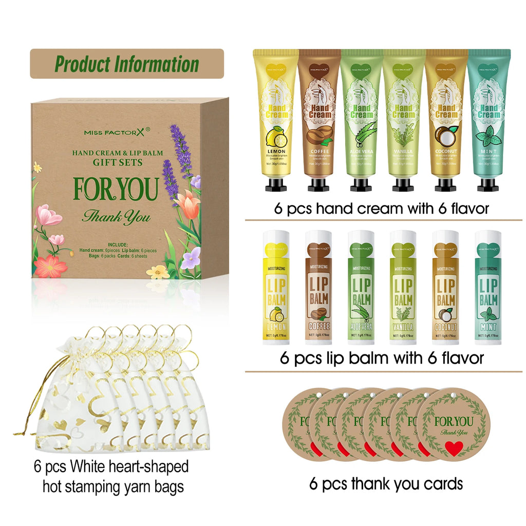 6 Sets/Box Wedding Companion Gift Set, Hand Cream Set Lip Balm Set, Love Thank You Card and Love Gauze Bag, Party Gift Distribut Qme
